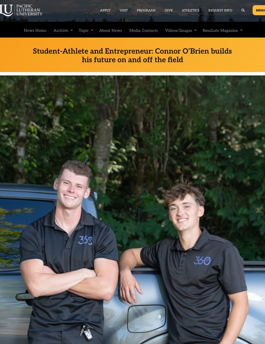 Pacific Lutheran University — Student-Athlete and Entrepreneur Connor O'Brien builds his future on and off the field